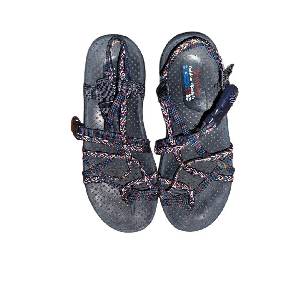 Skechers‎ Reggae Womens Strappy Sport Sandals Navy Blue Zigzag Outdoor size 6